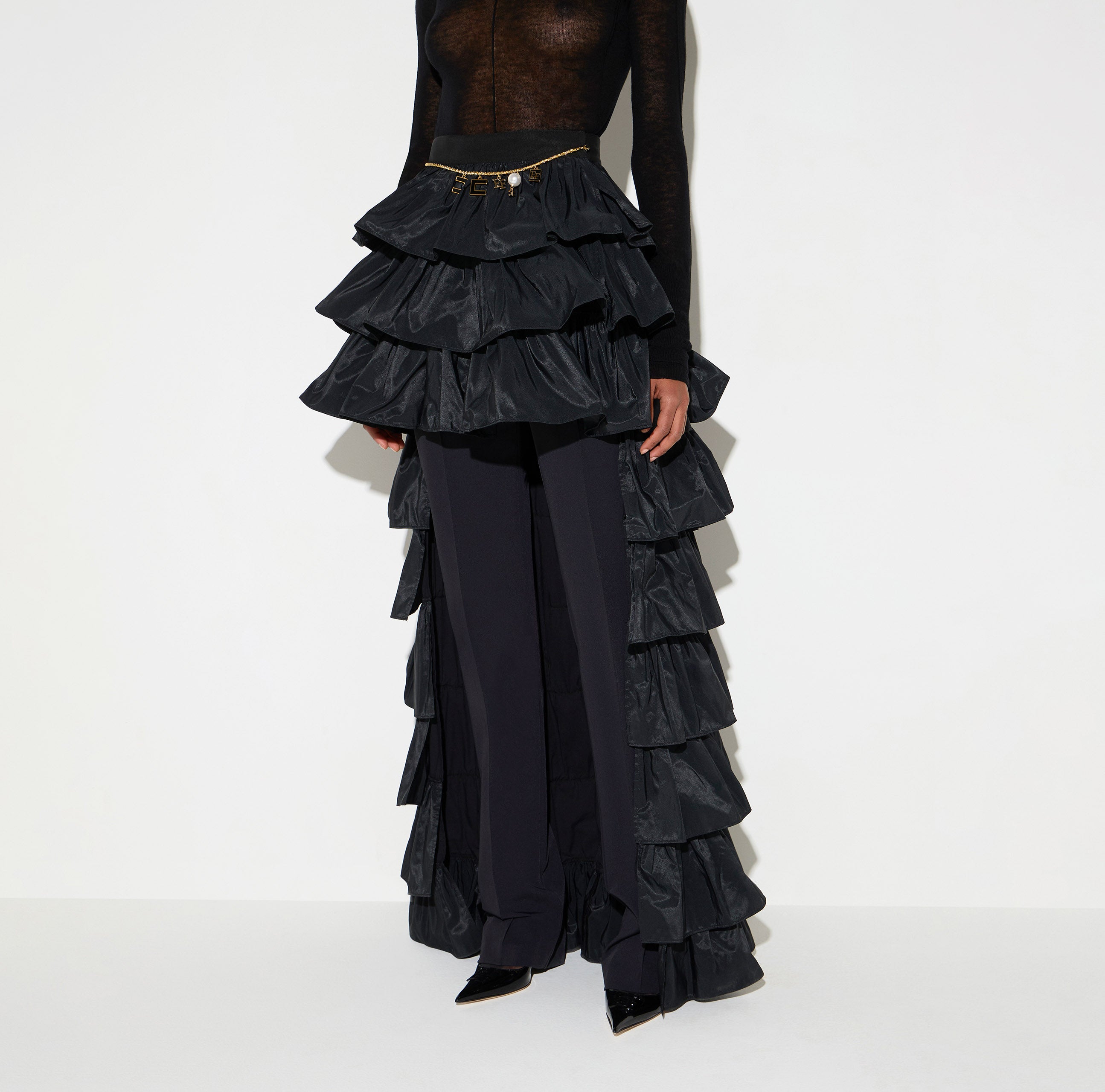 Elisabetta Franchi GO23067E2 gonna donna nero taffettà