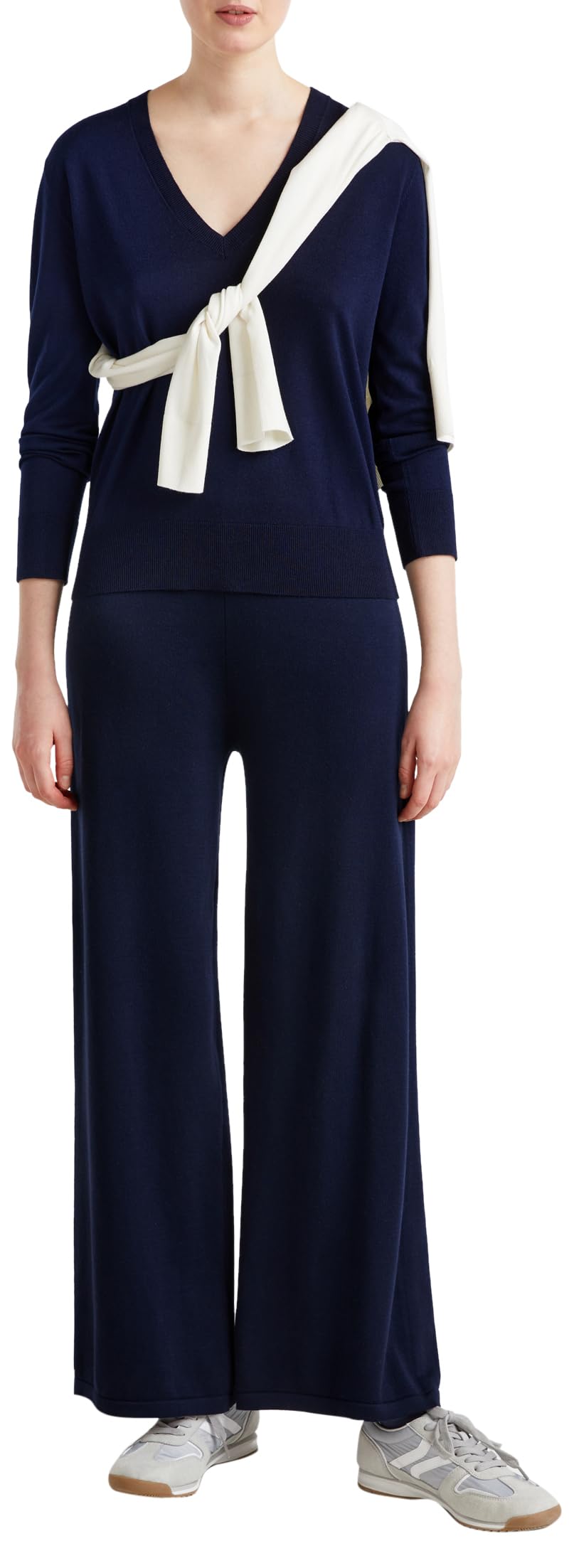 Benetton 1294DF00V Pantalone Donna Gamba Larga Elastico
