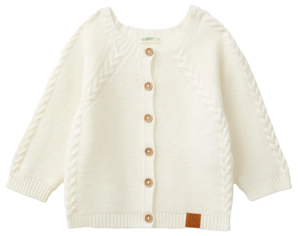 Benetton Cardigan Bimbo Bianco Links Trecce Cotone