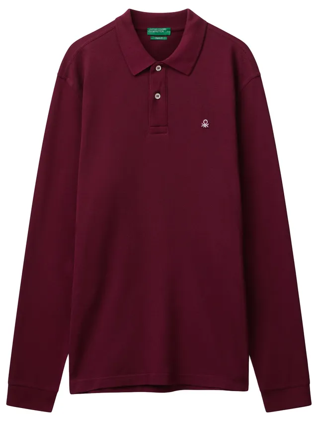 Benetton 3089j3204 polo uomo rossa manica lunga cotone