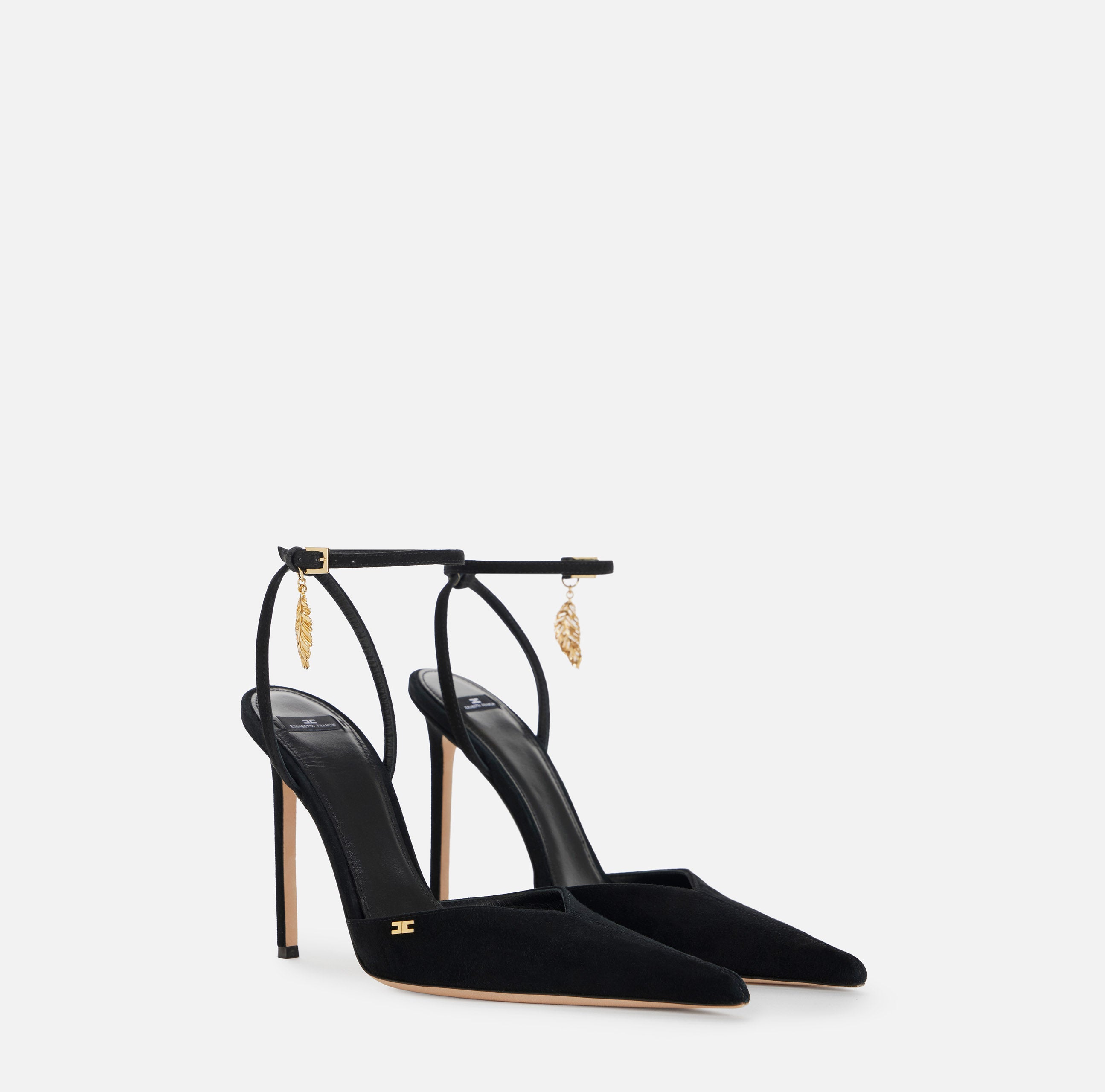 Elisabetta Franchi Piuma SA04L67E2 Sandalo Donna Nero Suede Tacco