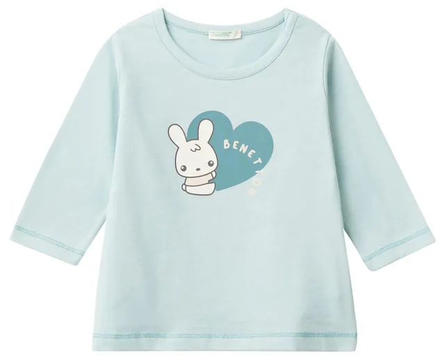 Benetton T-shirt bimbo manica lunga blu cotone