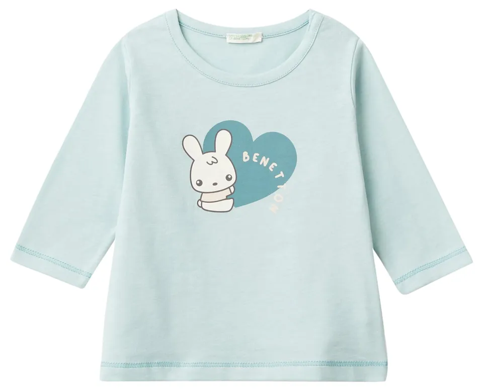 Benetton T-shirt bimbo manica lunga blu cotone