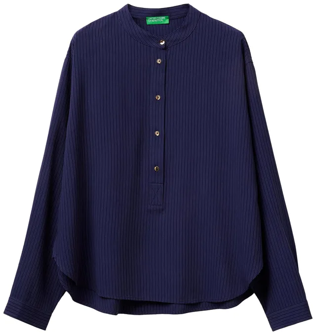 Benetton 5X0VDQ0DD Blusa Blu Viscosa Rigata