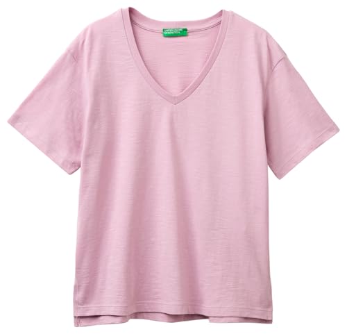 Benetton 3BVXD4020 T-Shirt Donna Viola Scollo V XXS