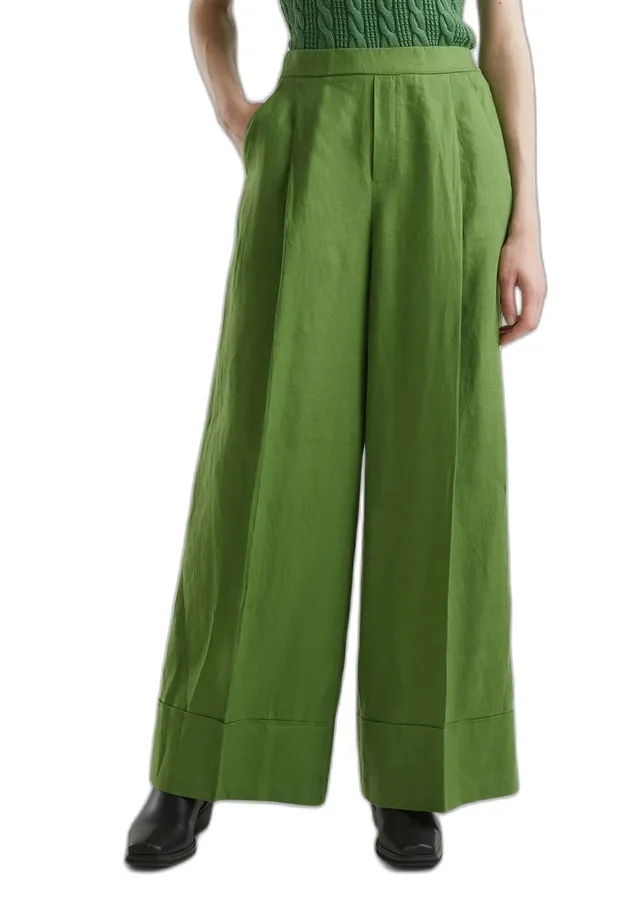 Benetton 4AGHDF016 Pantaloni Palazzo Verde Bosco XXS