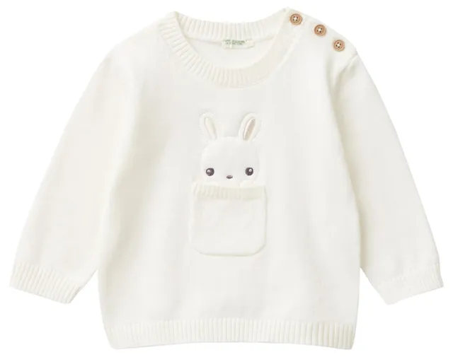 Benetton Maglione Neonato 56 Girocollo con Coniglietto