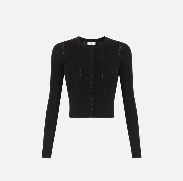 Elisabetta Franchi MK19S66E2 cardigan nero costine