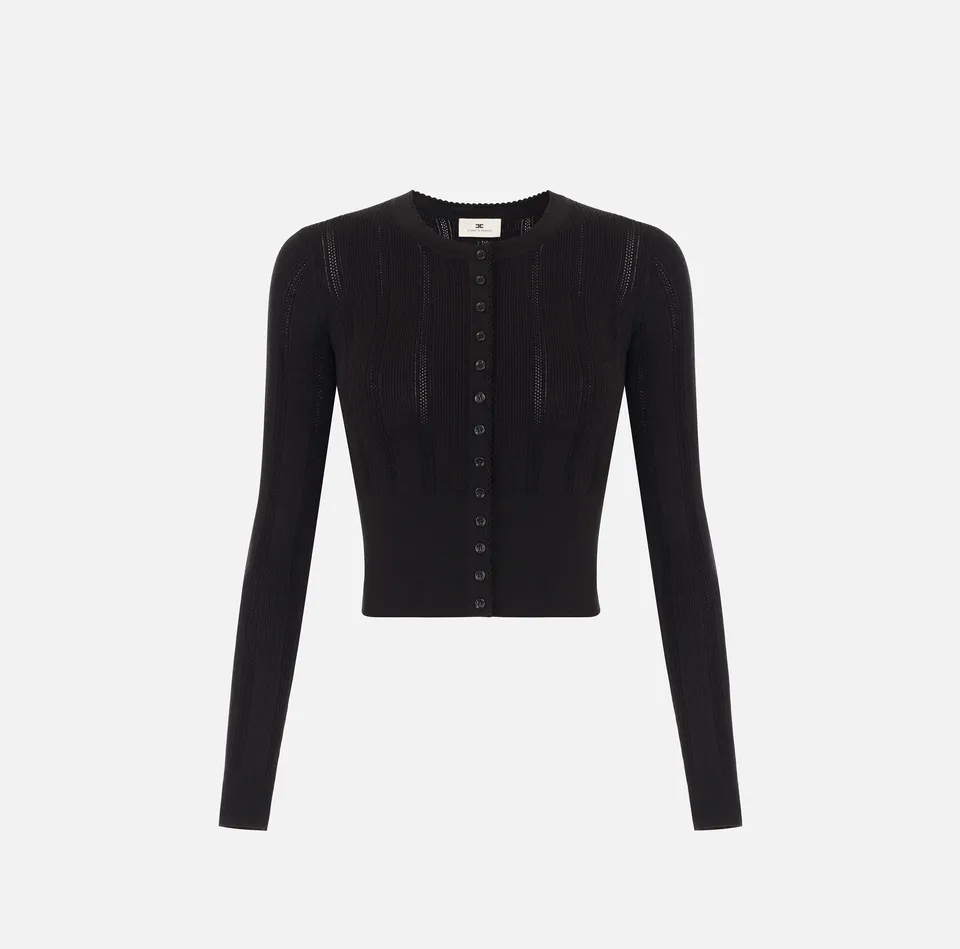 Elisabetta Franchi MK19S66E2 cardigan nero costine