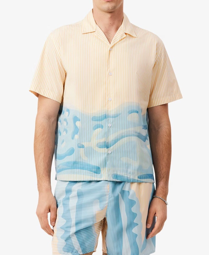 Lacoste CH1995 camicia uomo righe blanc beige cotone