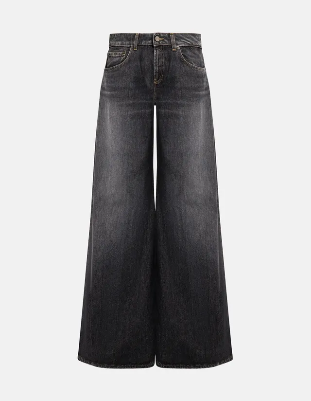 Dondup Marlen DP775 Wide Leg Jeans Donna Nero Stretch