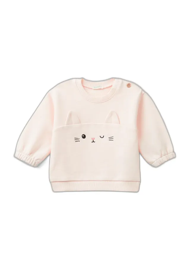 Benetton 3j70a1058 Felpa Bimbi Blu girocollo orecchie