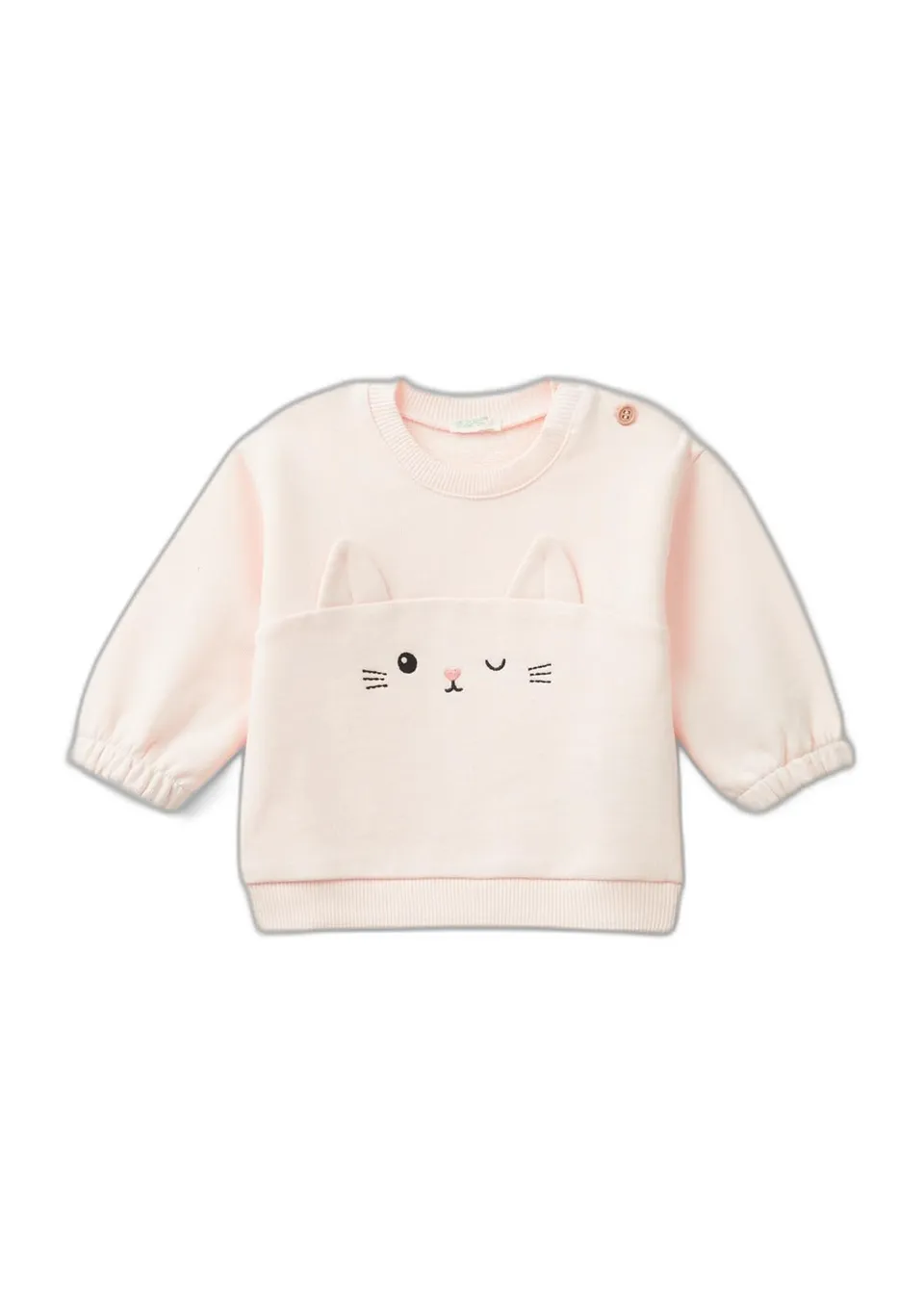 Benetton 3j70a1058 Felpa Bimbi Blu girocollo orecchie