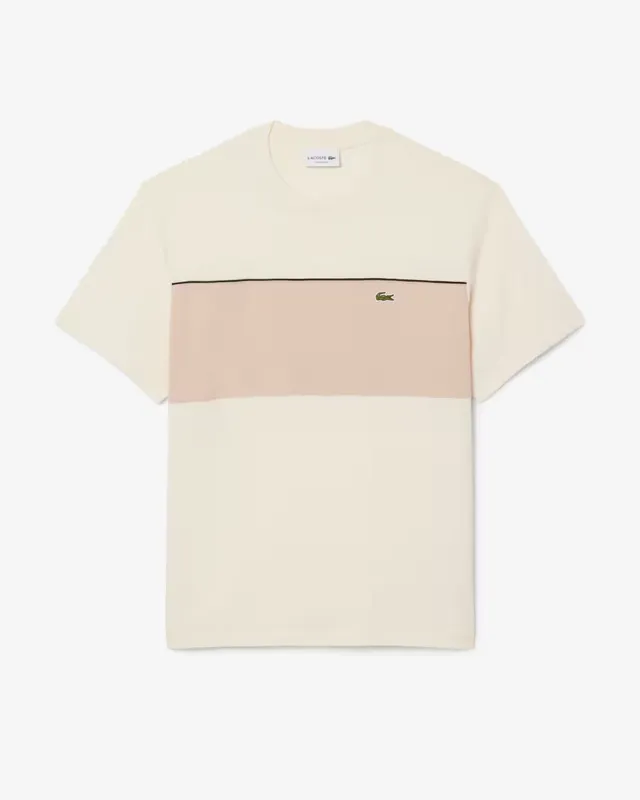 Lacoste TH0896 T-shirt uomo beige color block cotone