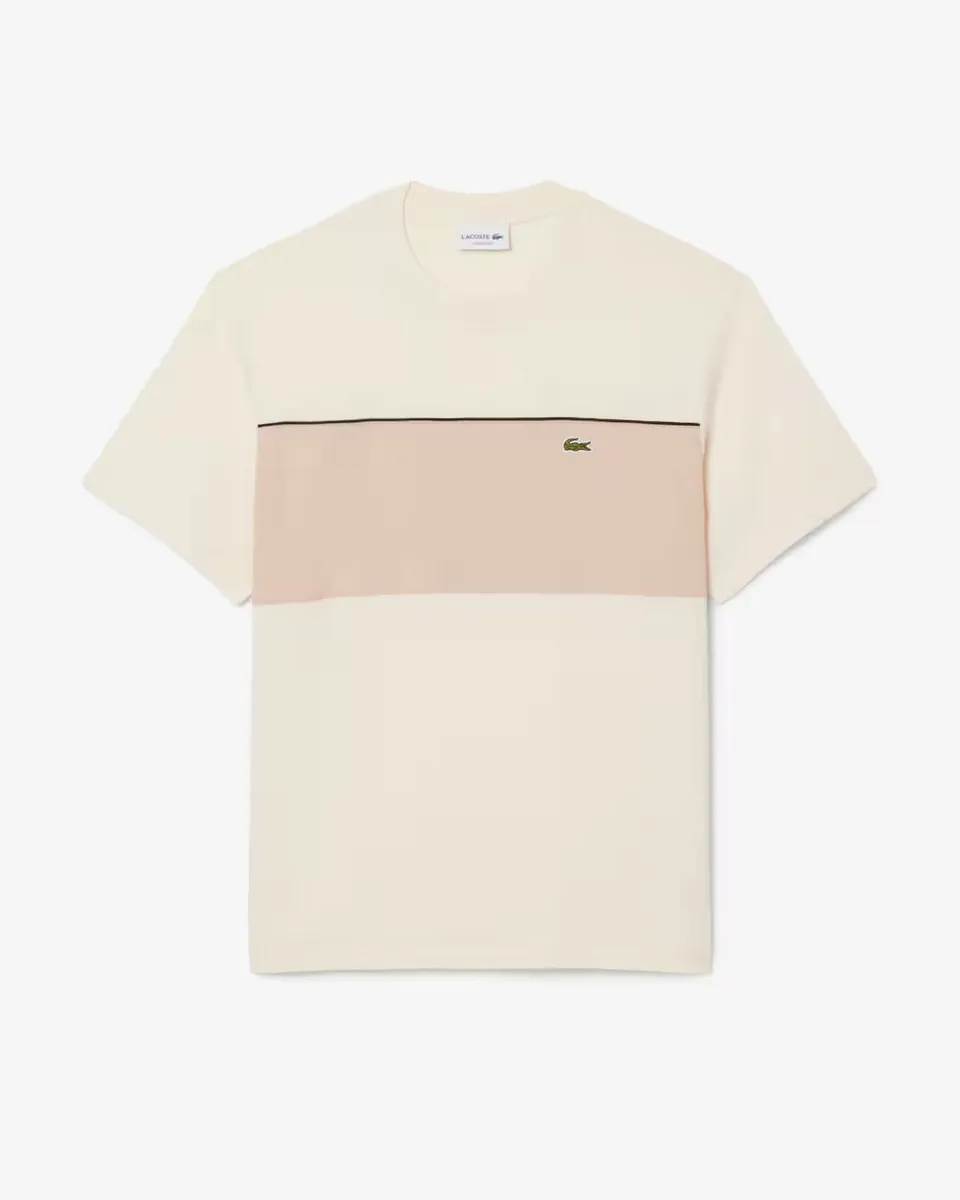 Lacoste TH0896 T-shirt uomo beige color block cotone