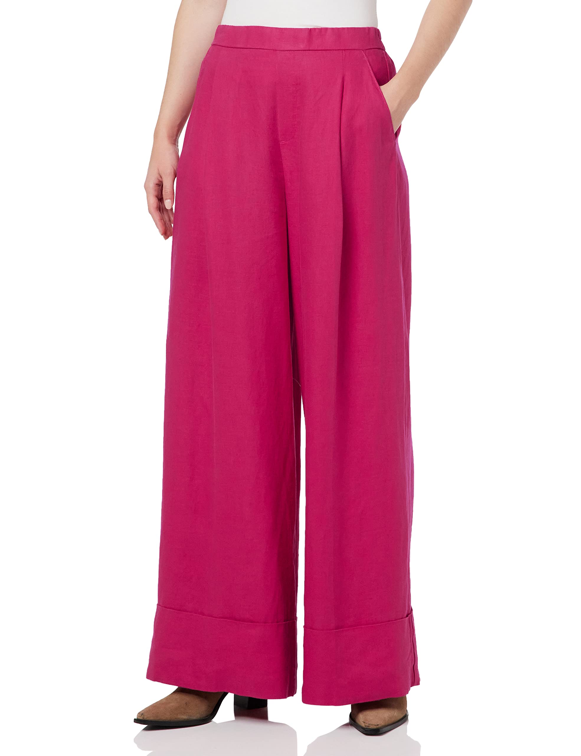Benetton pantalone donna palazzo lino gamba ampia