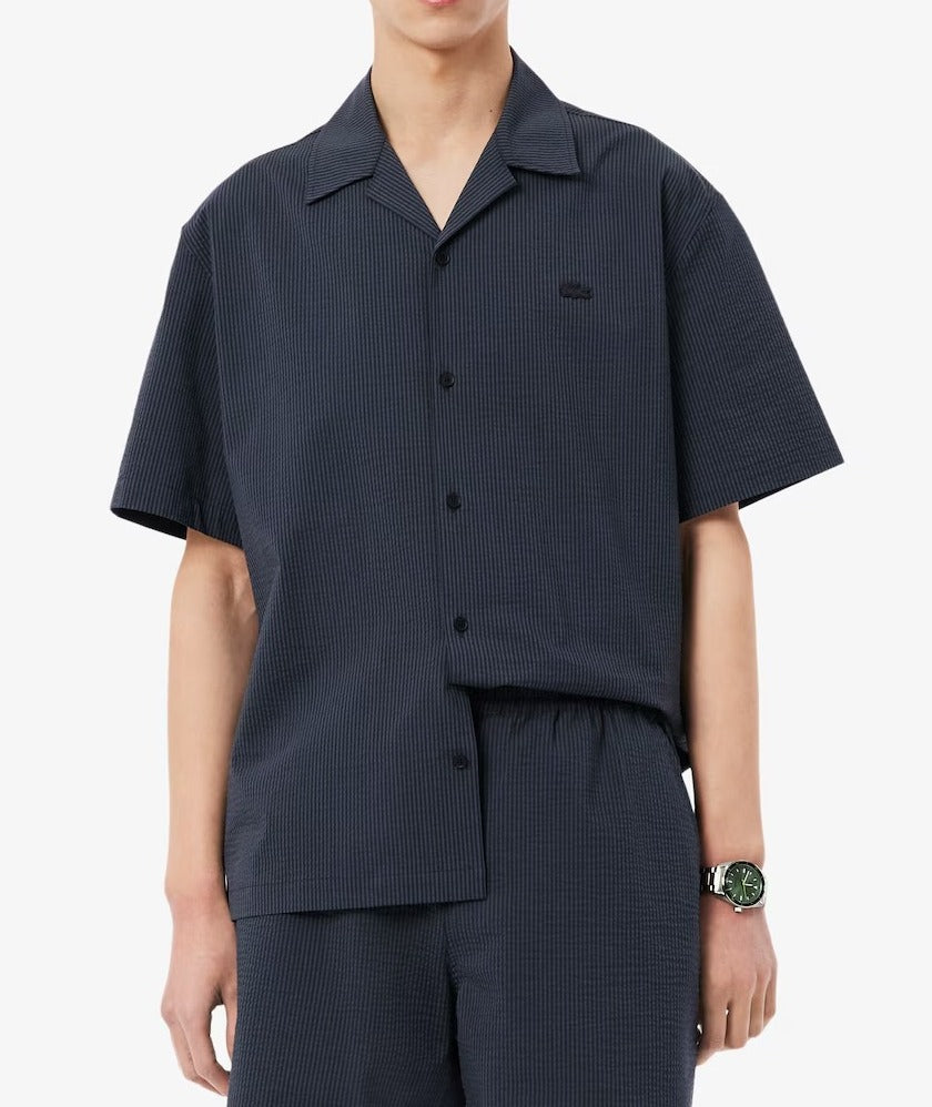 Lacoste CH2355 camicia seersucker maniche corte noir grigio