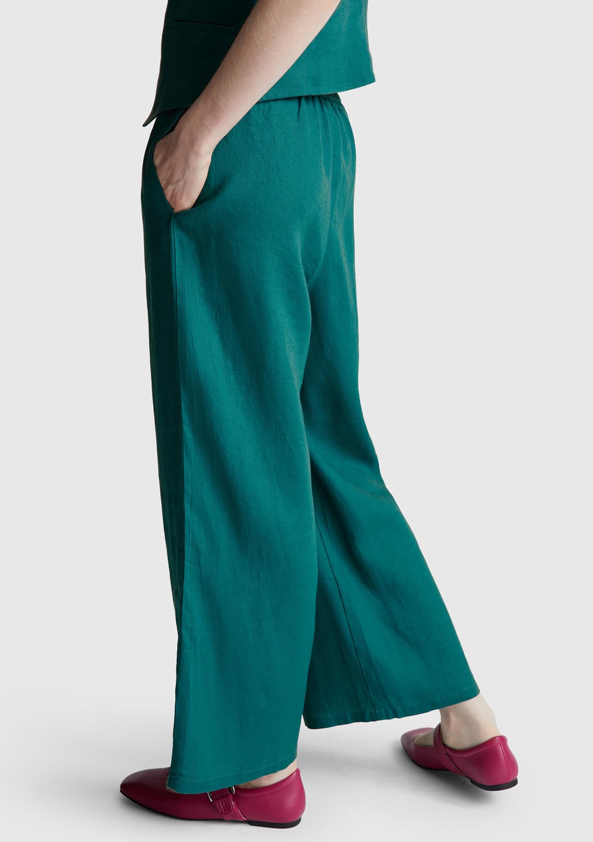 Benetton 4aghdf09g Pantaloni Donna Lino Blu Notte 016