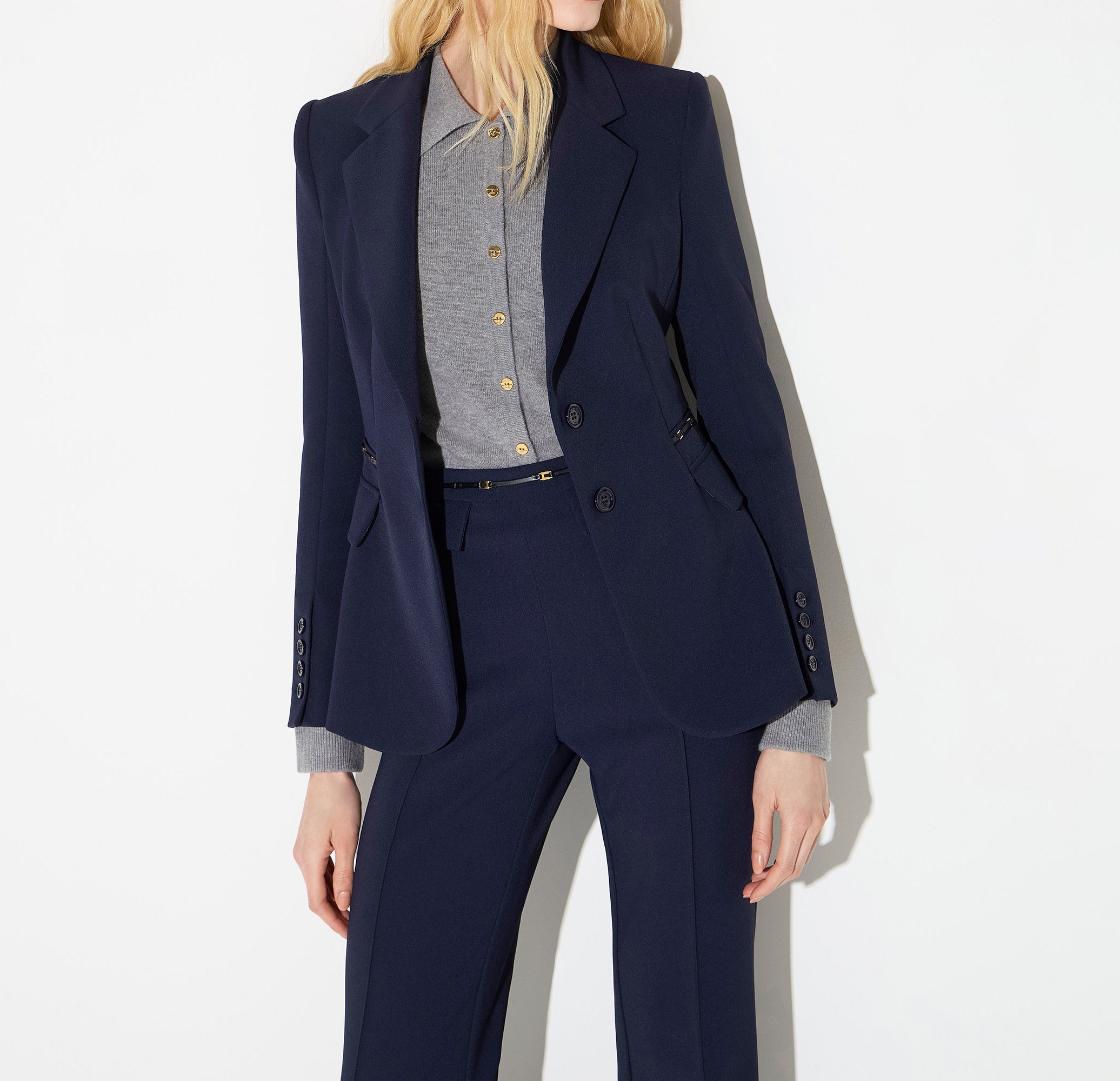 Elisabetta Franchi GI27466E2 Giacca Blu Notte Crepe Slim