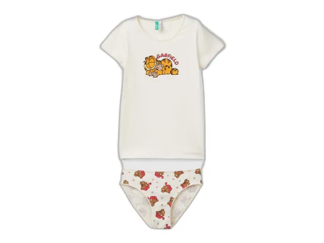 Benetton intimo bambina 2 anni t-shirt + slip Garfield cotone