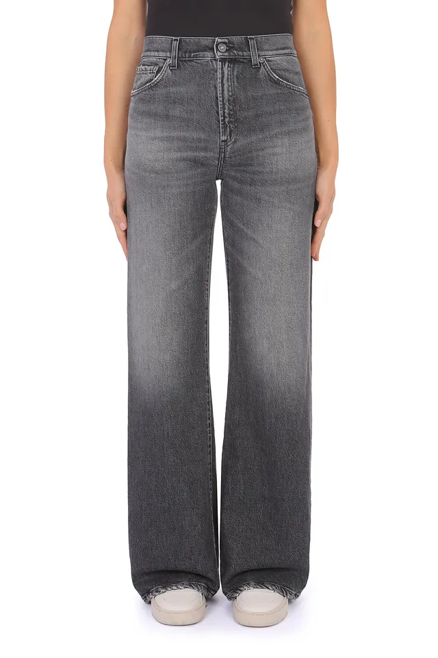 Dondup Amber DP619 Jeans Wide Leg Nero Stretch