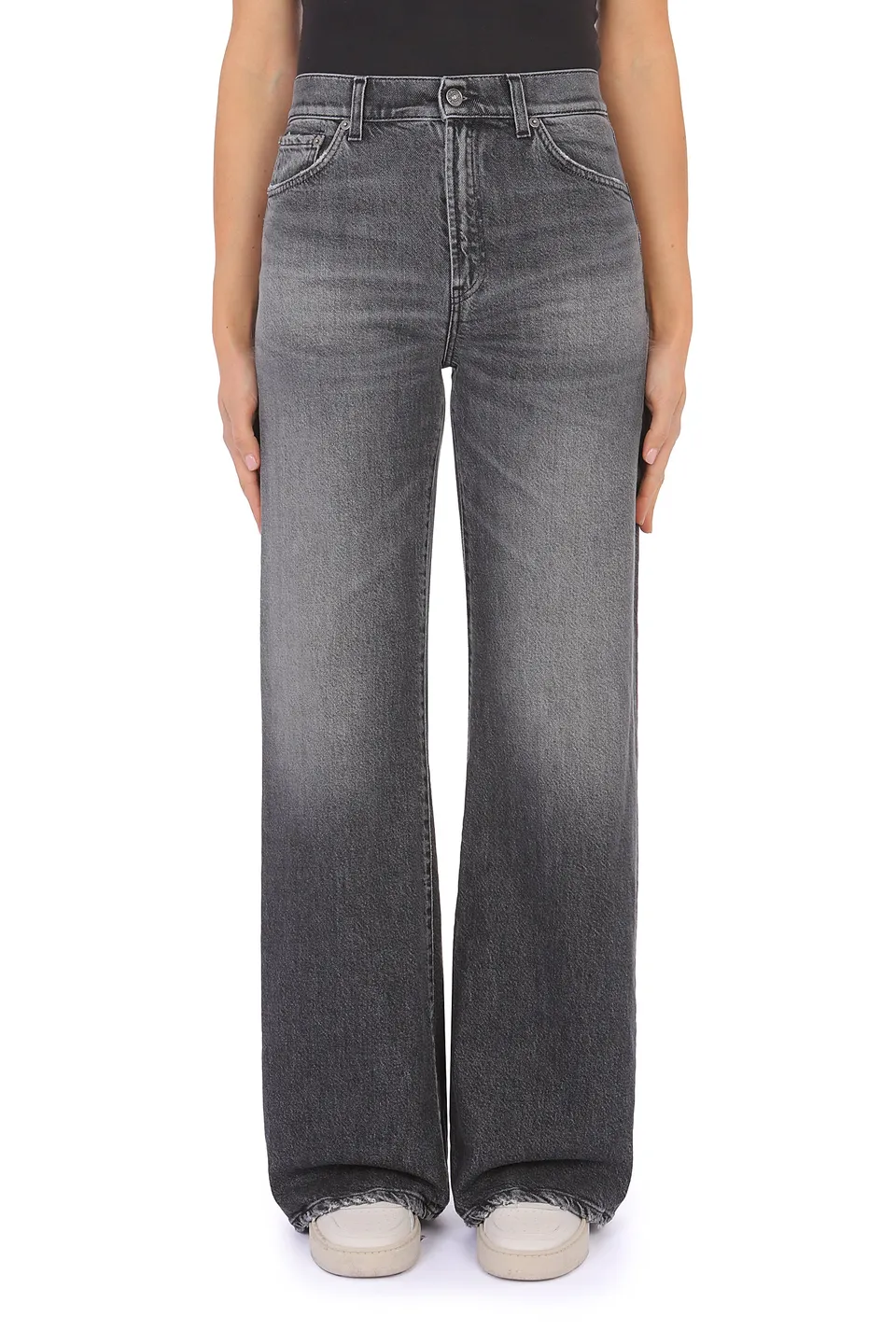 Dondup Amber DP619 Jeans Wide Leg Nero Stretch