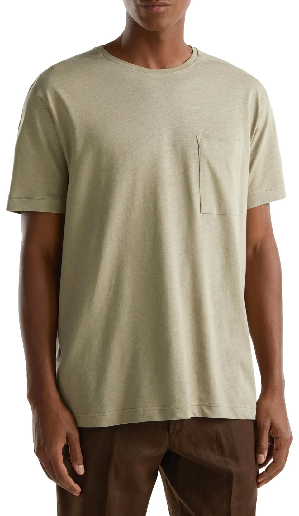 Benetton T-shirt Uomo Cotone Verde Militare 0w9