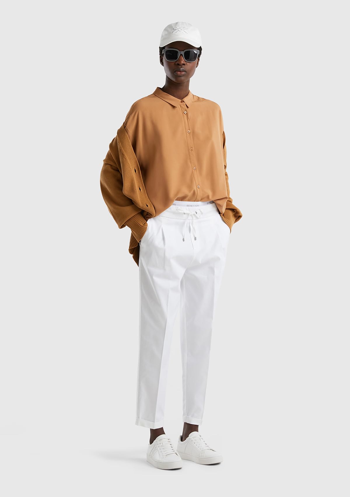 Benetton Pantaloni Joggers Donna cotone stretch coulisse