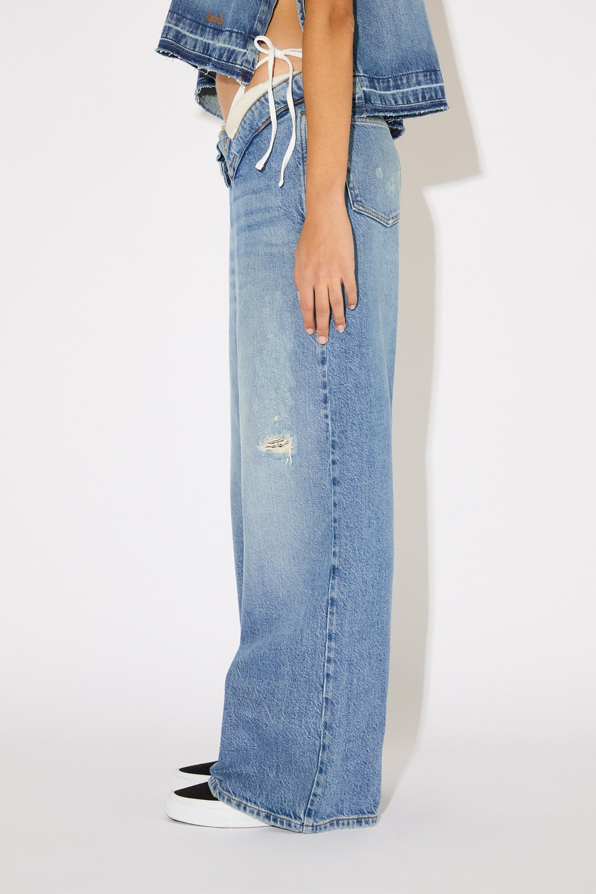 Amish Roll Up Dolly Jeans Donna Blu denim wide leg