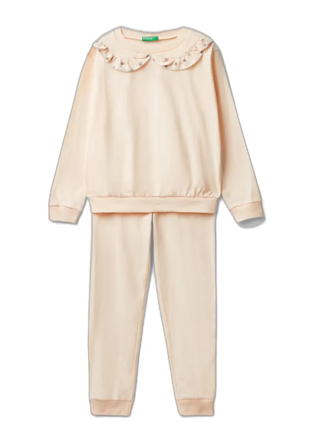 Benetton 30960p06b Pigiama Bambina Tinta Unita Taglia M
