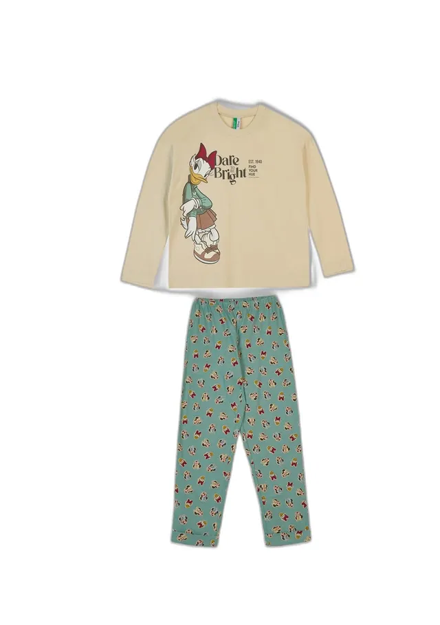 Benetton Intimo e Pigiami Set Pigiama Bimba 90 Beige Stelle Cotone