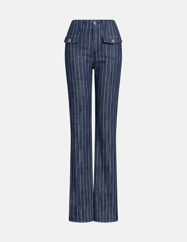 Dondup DP958 EF0177D800 pantalone flare blu gessato donna