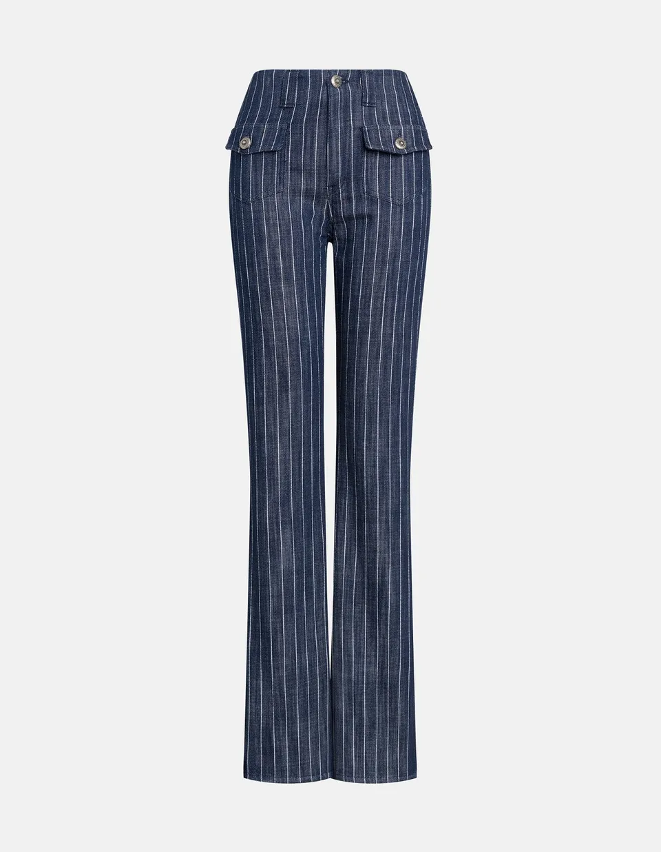 Dondup DP958 EF0177D800 pantalone flare blu gessato donna