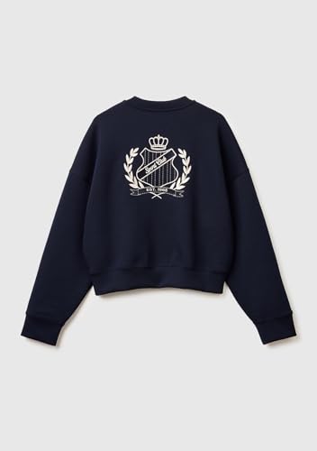Benetton Felpa con Cappuccio Donna Blu Boxy Ricamo