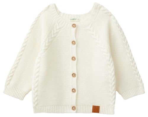 Benetton Cardigan Bimbo Bianco Links Trecce Cotone