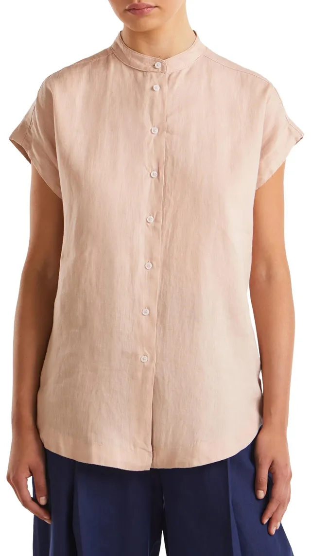 United Colors of Benetton Camicia Donna Cipria Scuro Lino