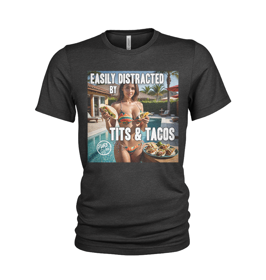 Pure Trash Easily Distracted Tits Tacos maglietta uomo nero cotone