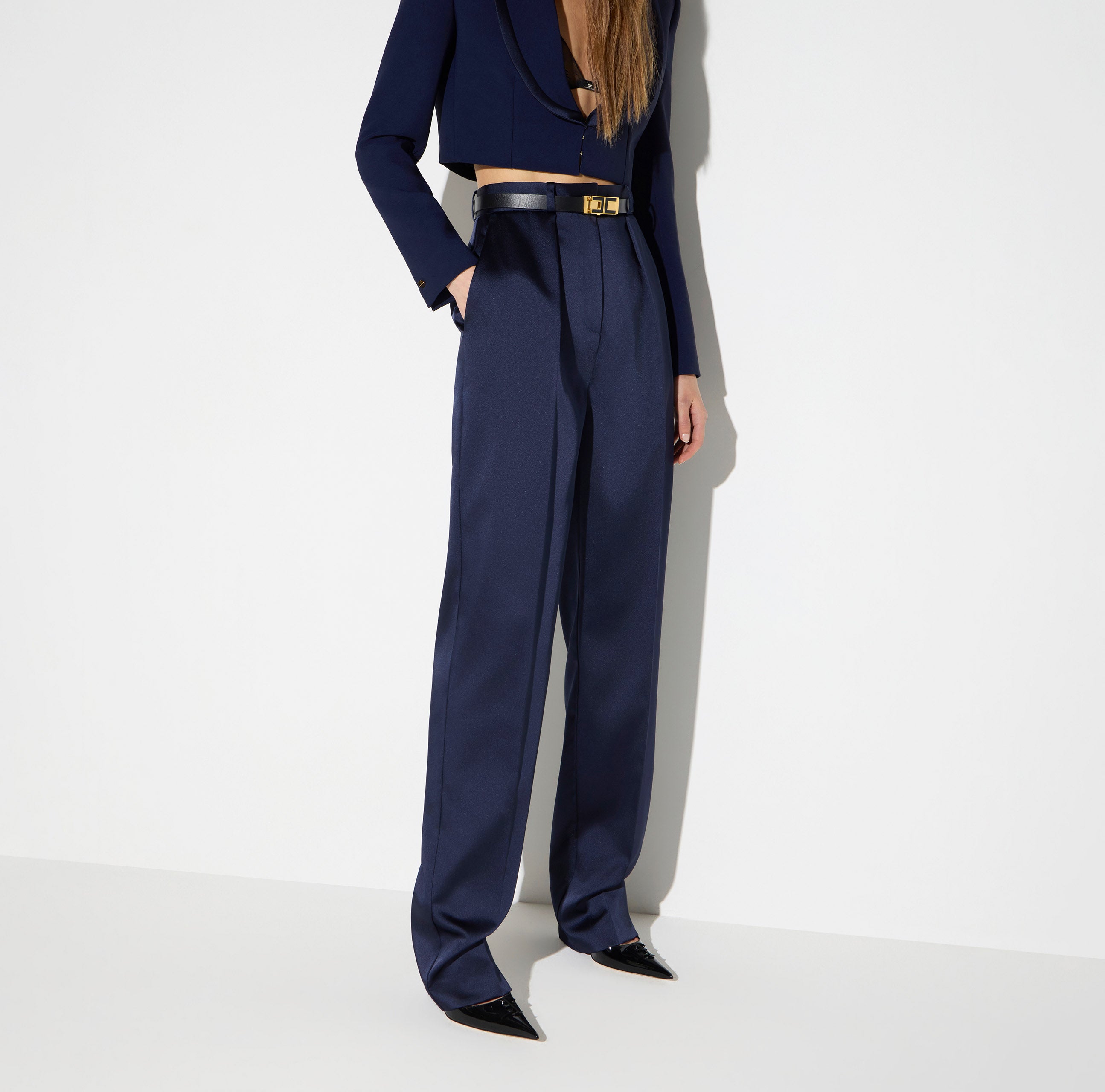 Elisabetta Franchi PA18266E2 pantalone donna navy raso