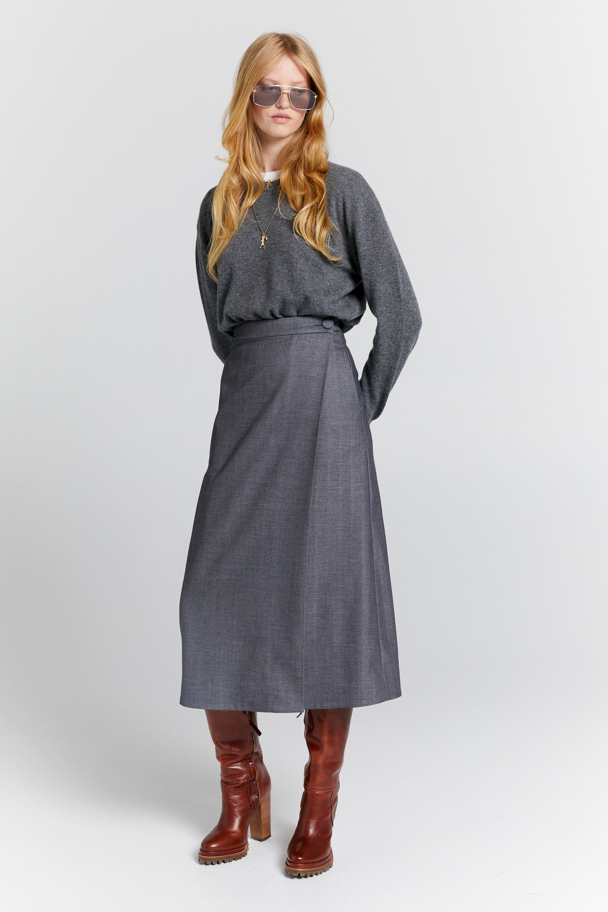 Karen Walker Classic Maglione cashmere grigio marle