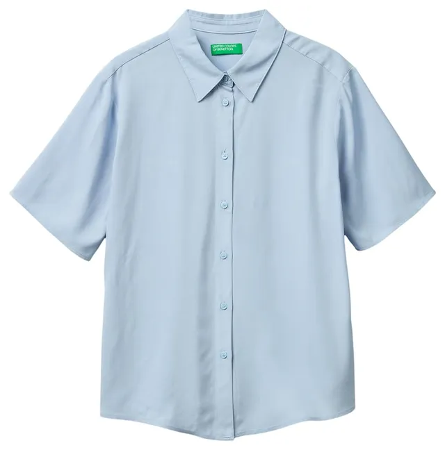 Benetton 5WPWDQ0B1 Camicia Blu Viscosa Regular