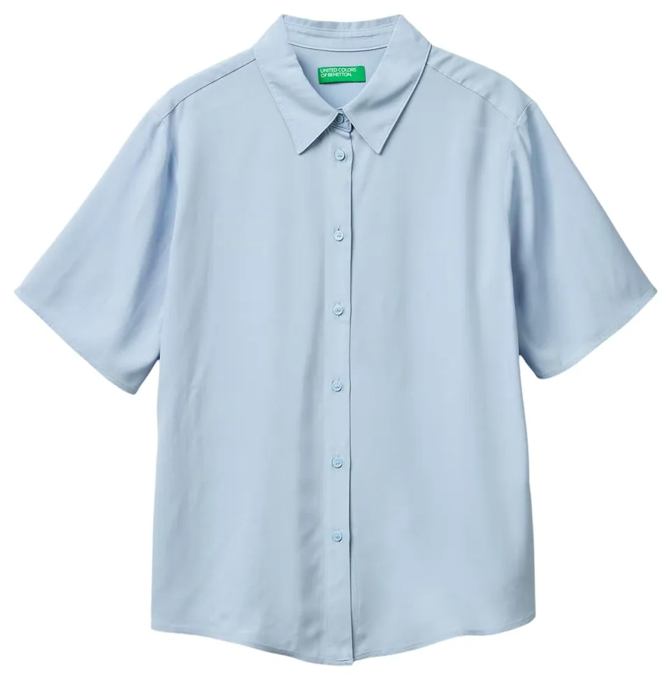Benetton 5WPWDQ0B1 Camicia Blu Viscosa Regular