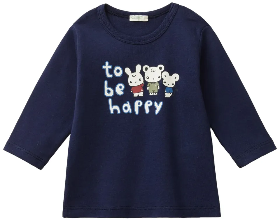 Benetton T-shirt manica lunga girocollo stampa ad acqua