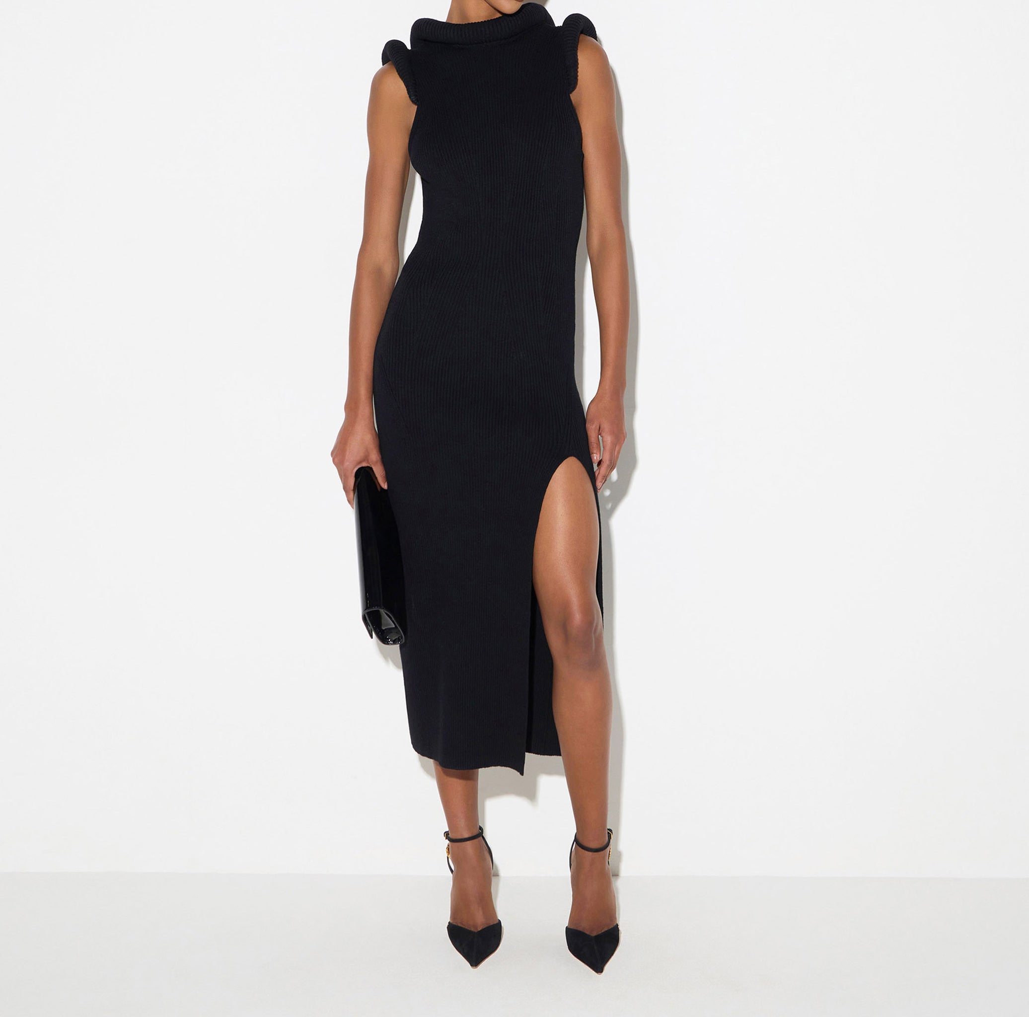 Elisabetta Franchi AM14S66E2 Abito Midi Nero Costine