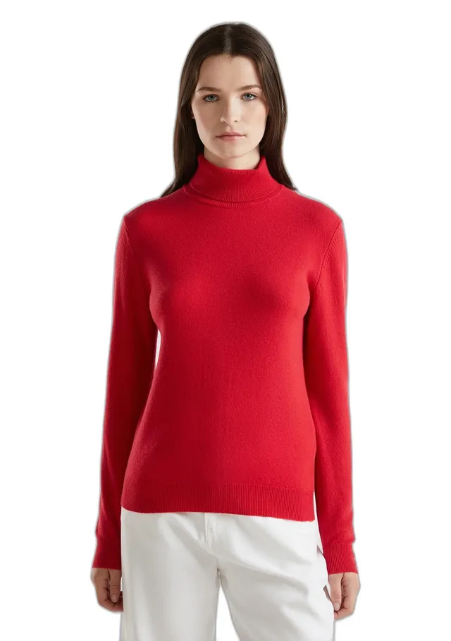 Benetton 1002d2348 Maglia Donna L Collo Alto Lana