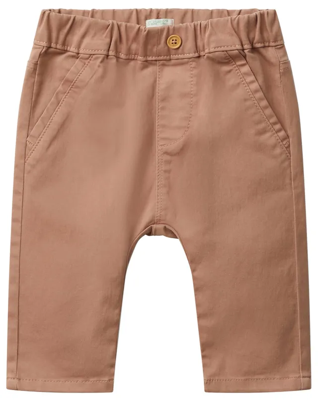Benetton Bimbo Pantalone Cotone Marrone Ricamo Coniglietto