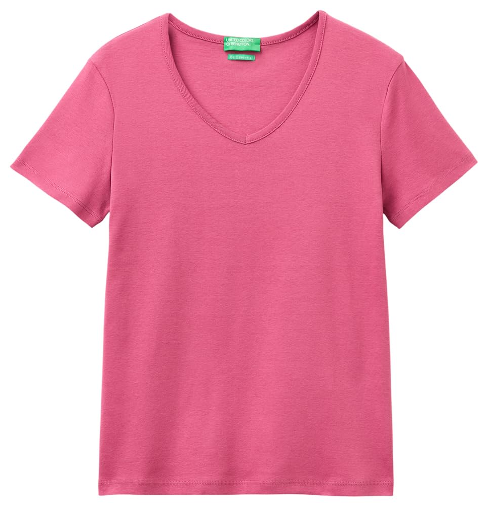 Benetton Maglietta Donna Blu XXS Costine Scollo a V