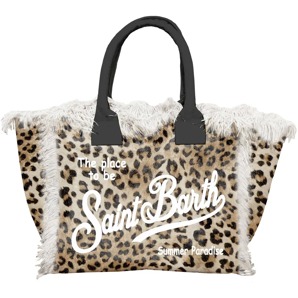 MC2 Saint Barth Vanity 00427L Borsa Canvas Leopard Sand Nero