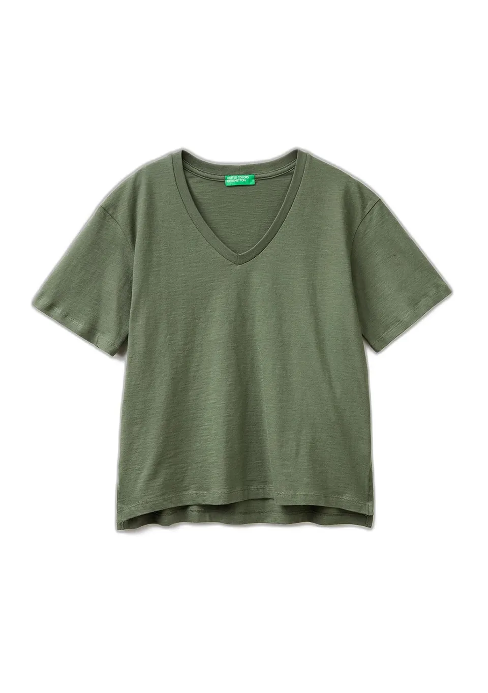 Benetton 3bvxd4020 T-Shirt Donna Scollo V Verde