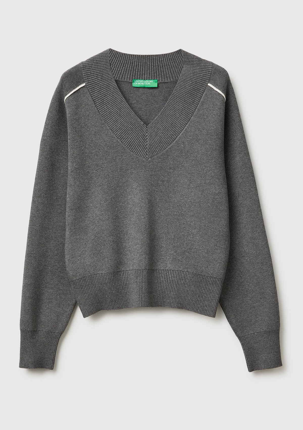 Benetton 17q3d403j Maglione Donna S scollo a V boxy