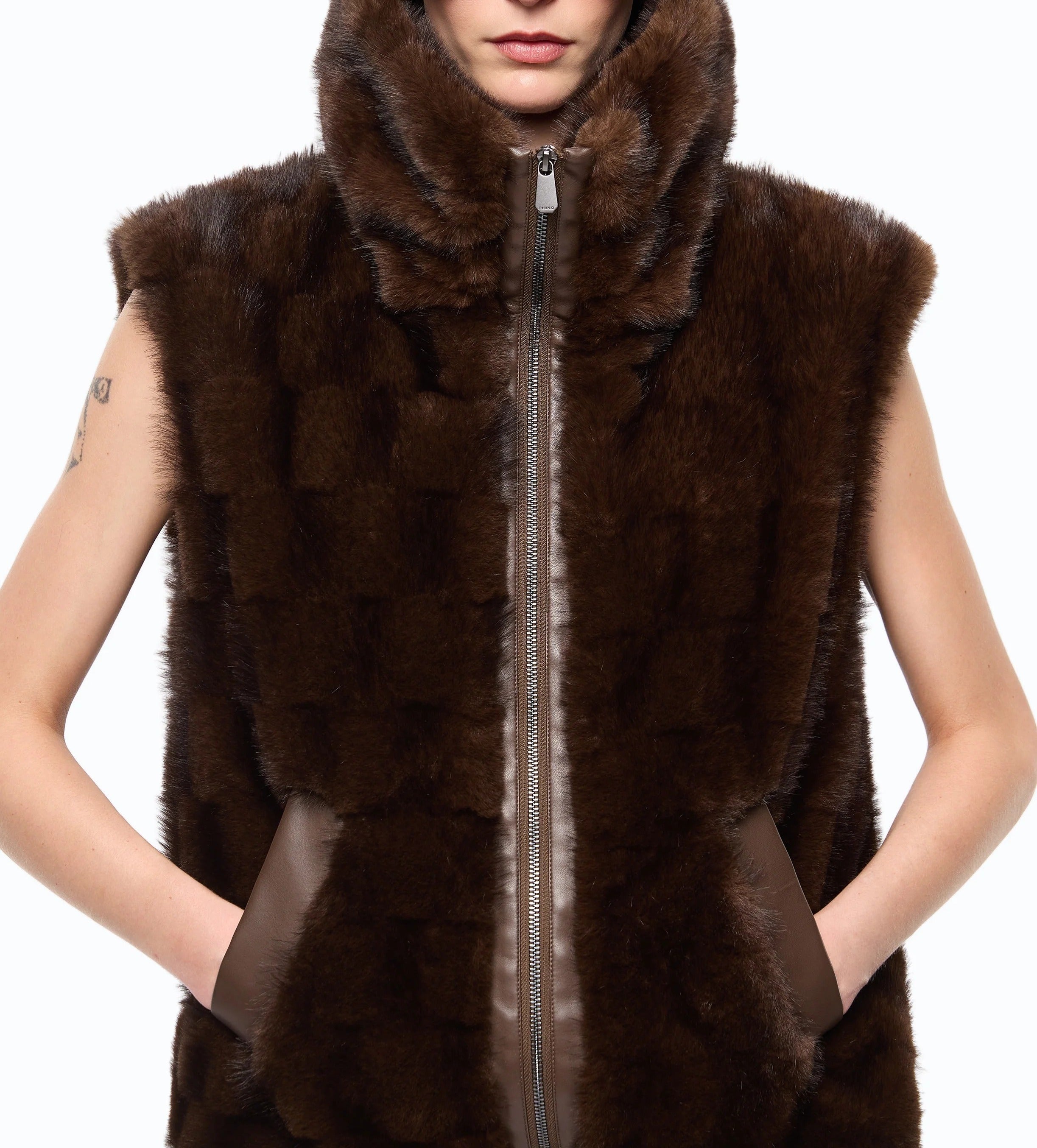 Pinko Glossina 106939-A3C5 gilet marrone ecopelliccia